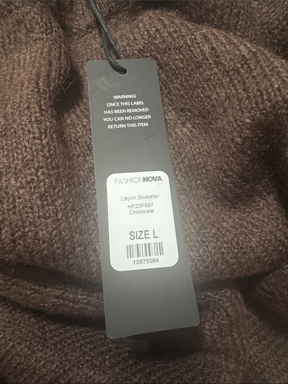 Fashion Nova Layin Sweater Brown Knit Pullover Size Large NWT - Picture 5 of 5